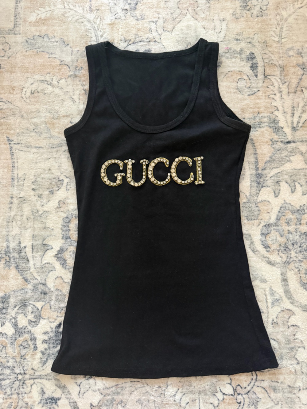 Black Tank Top with Gold Crystal Logo